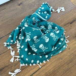Teal Skull and Polka Dot Scarf